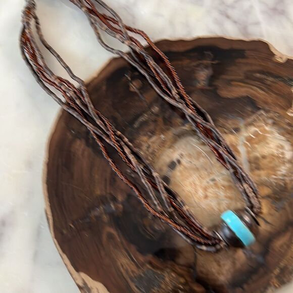 Multi strand, brown wooden and beaded necklace with turquoise - Picture 9 of 11